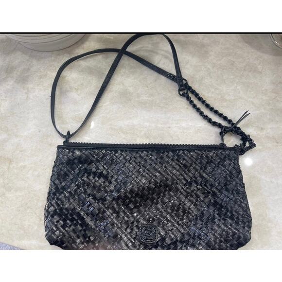 Elliott Lucca black weaved leather shoulder bag - Picture 1 of 16